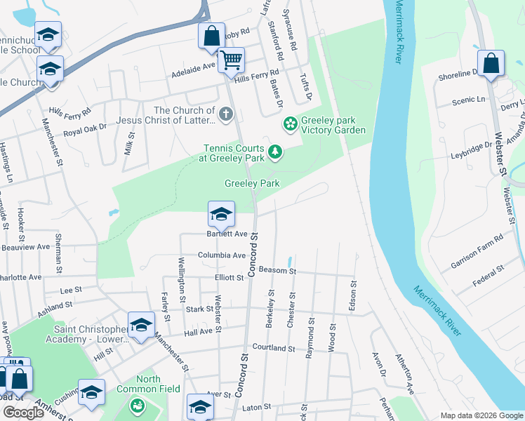 map of restaurants, bars, coffee shops, grocery stores, and more near 70 Berkeley Street in Nashua