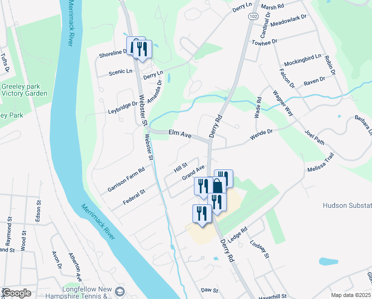 map of restaurants, bars, coffee shops, grocery stores, and more near 503 Elmwood Drive in Hudson