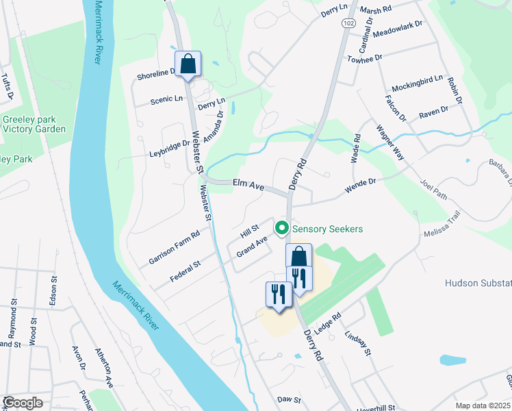 map of restaurants, bars, coffee shops, grocery stores, and more near 405 Elmwood Drive in Hudson