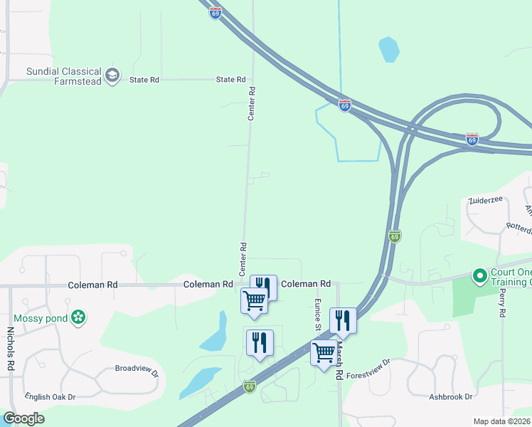map of restaurants, bars, coffee shops, grocery stores, and more near 16441 Center Road in East Lansing