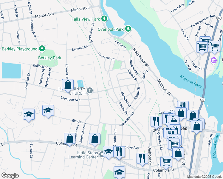 map of restaurants, bars, coffee shops, grocery stores, and more near 8 Garner Street in Cohoes