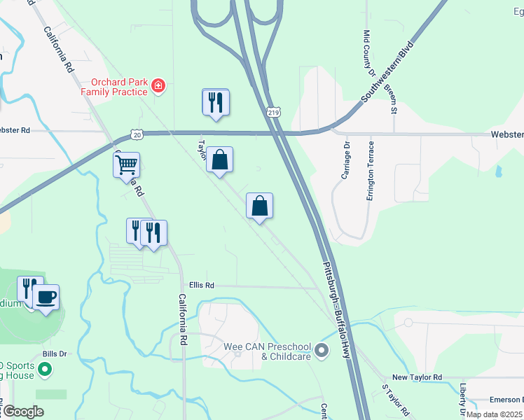 map of restaurants, bars, coffee shops, grocery stores, and more near 3885 Taylor Rd in Orchard Park