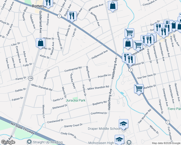 map of restaurants, bars, coffee shops, grocery stores, and more near 13 Mayflower Drive in Rotterdam