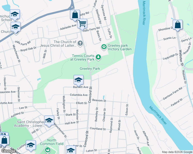 map of restaurants, bars, coffee shops, grocery stores, and more near 70 Berkeley Street in Nashua