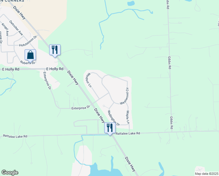 map of restaurants, bars, coffee shops, grocery stores, and more near 9897 Westwood Circle in Clarkston
