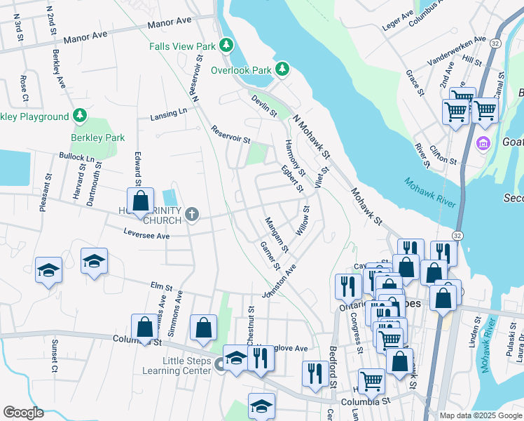 map of restaurants, bars, coffee shops, grocery stores, and more near 60 Vliet Street in Cohoes