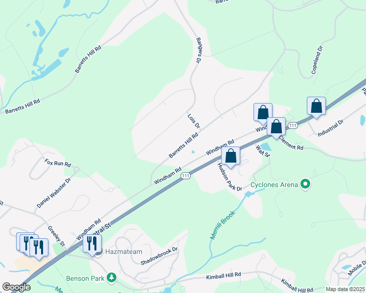 map of restaurants, bars, coffee shops, grocery stores, and more near 136 Barretts Hill Road in Hudson
