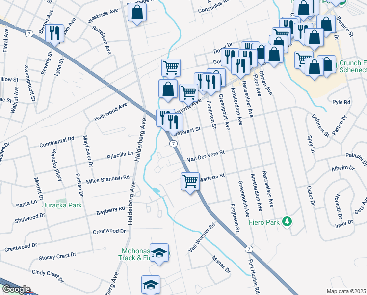 map of restaurants, bars, coffee shops, grocery stores, and more near 1854 Stuart Street in Schenectady