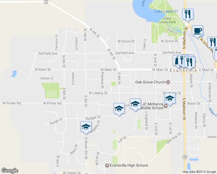 map of restaurants, bars, coffee shops, grocery stores, and more near 121 Crawford St in Evansville