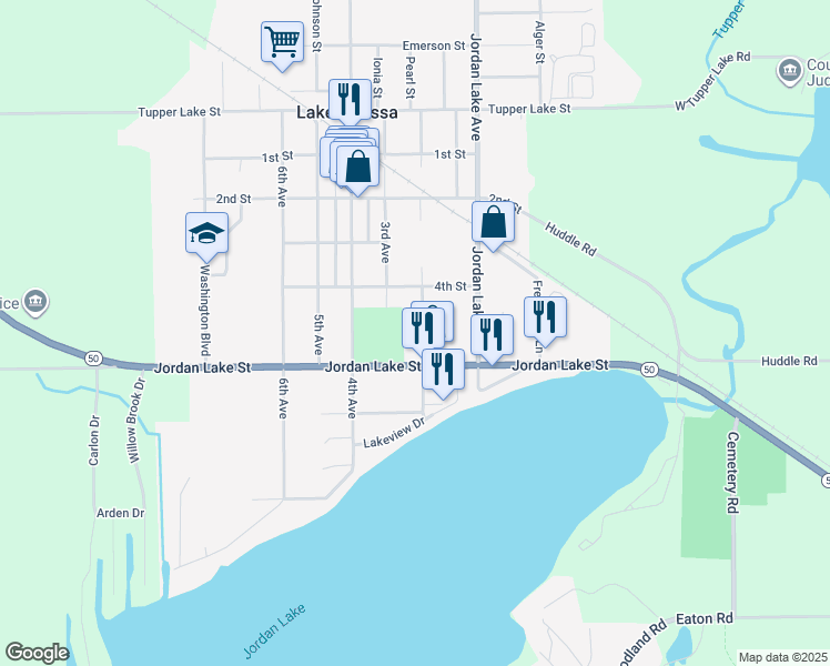 map of restaurants, bars, coffee shops, grocery stores, and more near 737 2nd Avenue in Lake Odessa