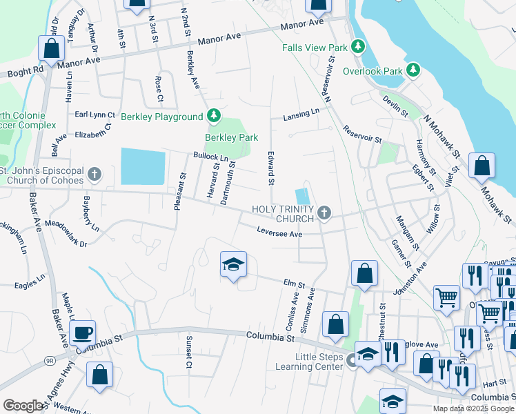 map of restaurants, bars, coffee shops, grocery stores, and more near 227 Vliet Boulevard in Cohoes