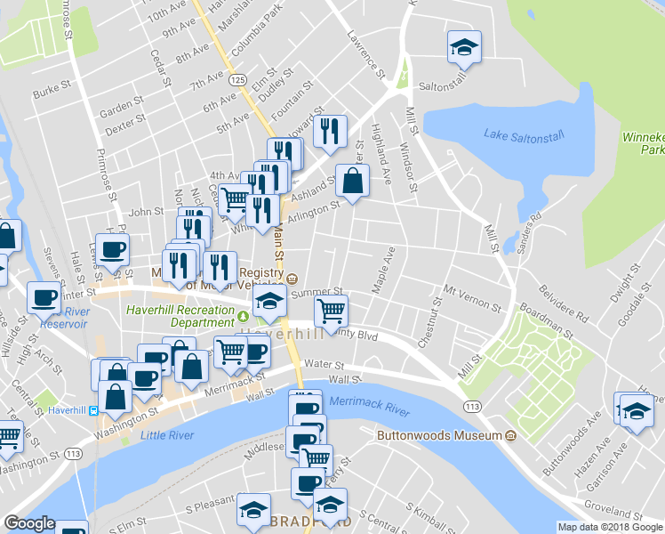 map of restaurants, bars, coffee shops, grocery stores, and more near 31 Bartlett Avenue in Haverhill