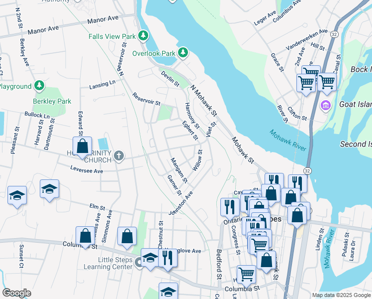 map of restaurants, bars, coffee shops, grocery stores, and more near 34 Vliet Street in Cohoes