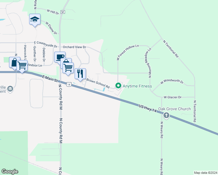 map of restaurants, bars, coffee shops, grocery stores, and more near 785 Brown School Road in Evansville