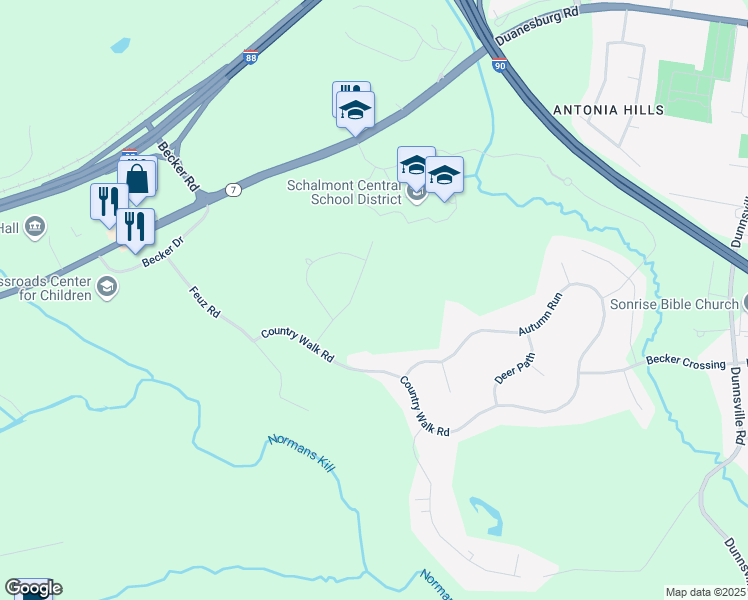 map of restaurants, bars, coffee shops, grocery stores, and more near 403 Meghan Boulevard in Schenectady