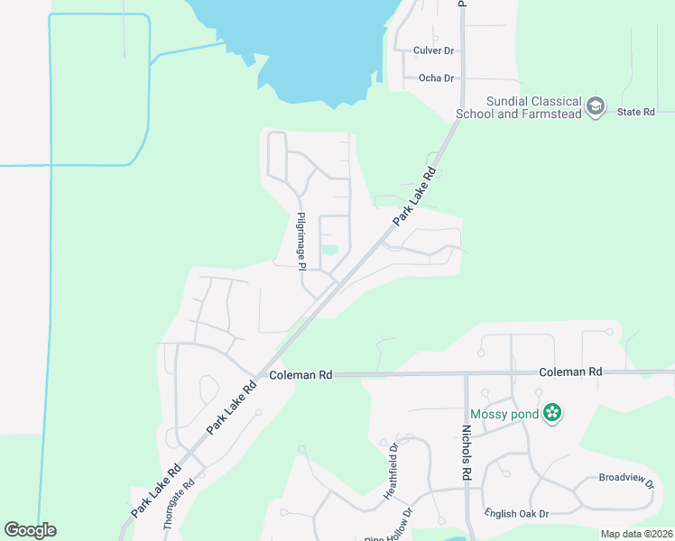 map of restaurants, bars, coffee shops, grocery stores, and more near 16430 Park Lake Road in East Lansing