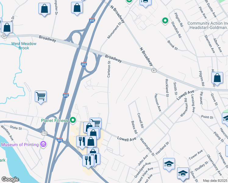 map of restaurants, bars, coffee shops, grocery stores, and more near 75 Edgewood Avenue in Haverhill