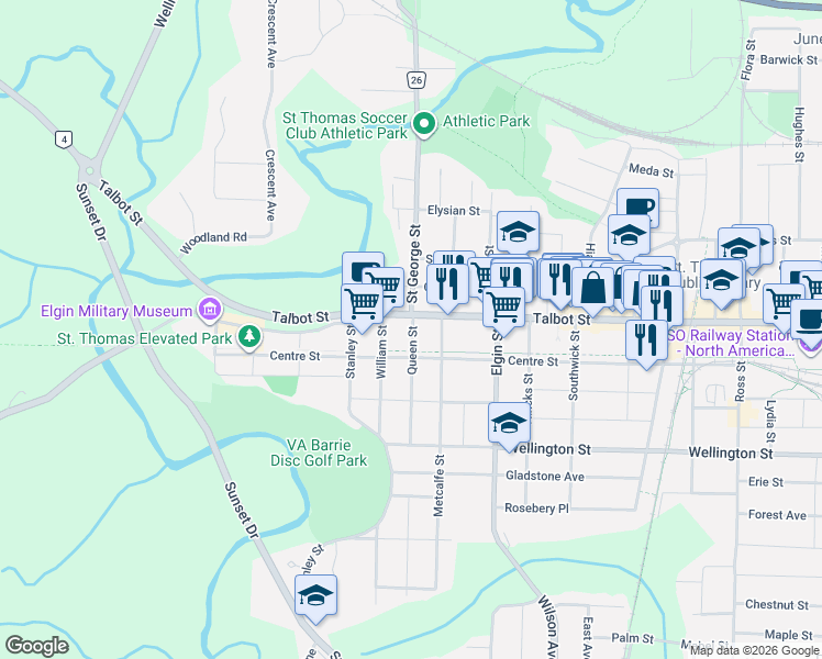 map of restaurants, bars, coffee shops, grocery stores, and more near in St. Thomas