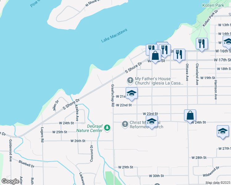 map of restaurants, bars, coffee shops, grocery stores, and more near 498 Graafschap Road in Holland