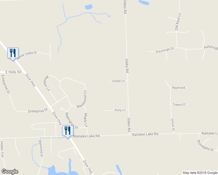 map of restaurants, bars, coffee shops, grocery stores, and more near 9945 Trotter Lane in Clarkston