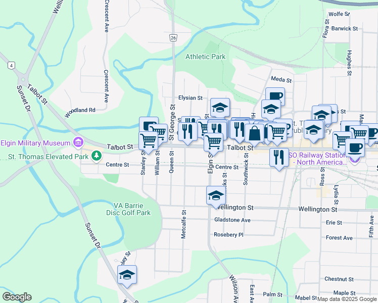 map of restaurants, bars, coffee shops, grocery stores, and more near 294 Talbot Street in Saint Thomas