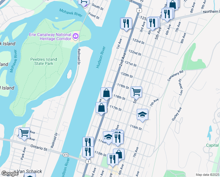 map of restaurants, bars, coffee shops, grocery stores, and more near in Troy