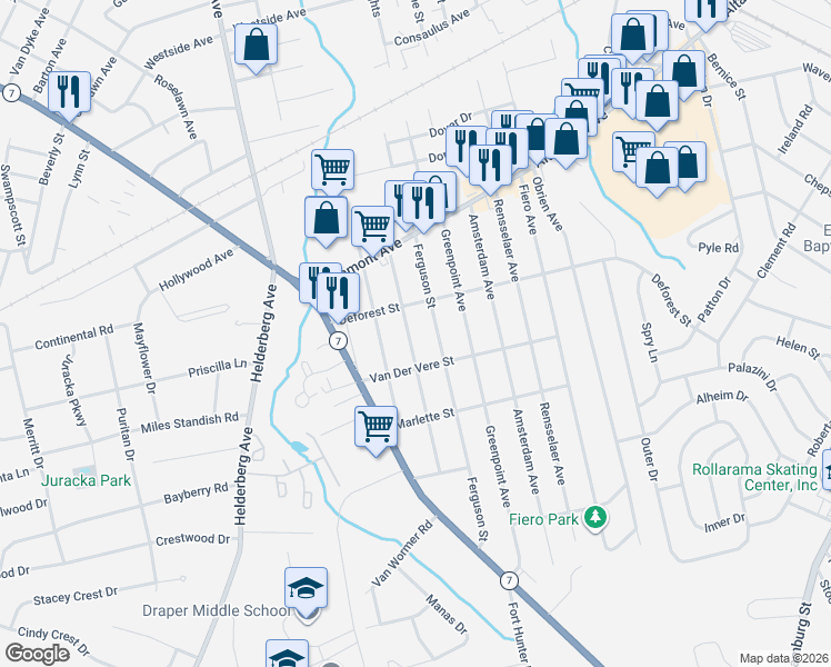 map of restaurants, bars, coffee shops, grocery stores, and more near 1885 Ferguson Street in Schenectady