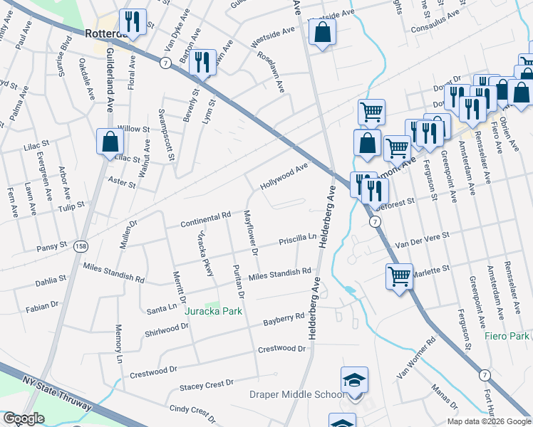 map of restaurants, bars, coffee shops, grocery stores, and more near 13 Mayflower Drive in Rotterdam