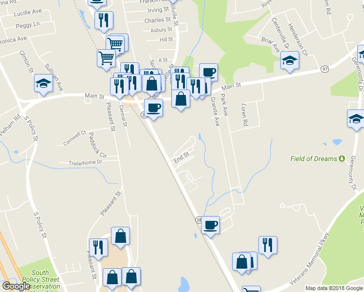 map of restaurants, bars, coffee shops, grocery stores, and more near 55 Brookwood Drive in Salem