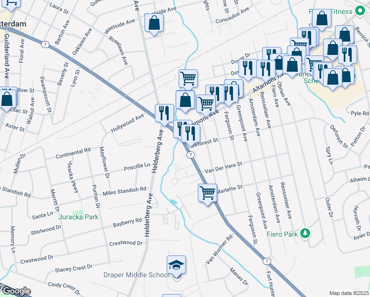 map of restaurants, bars, coffee shops, grocery stores, and more near 1952 Curry Road in Schenectady