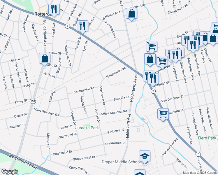 map of restaurants, bars, coffee shops, grocery stores, and more near 13 Mayflower Drive in Rotterdam