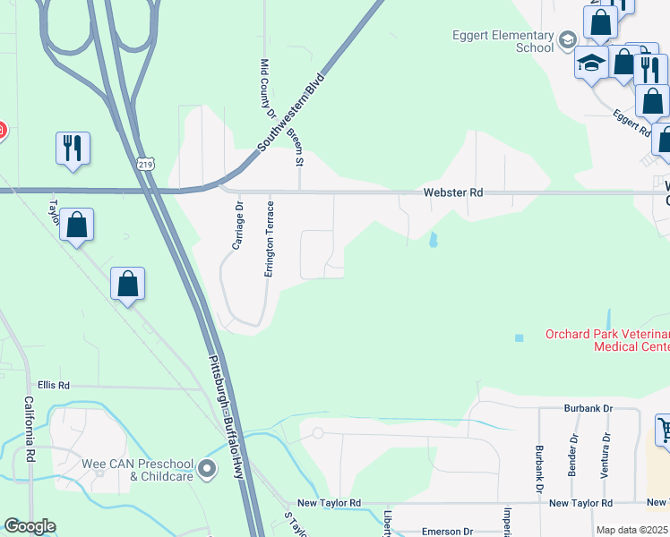 map of restaurants, bars, coffee shops, grocery stores, and more near 6047-5 Webster Road in Orchard Park