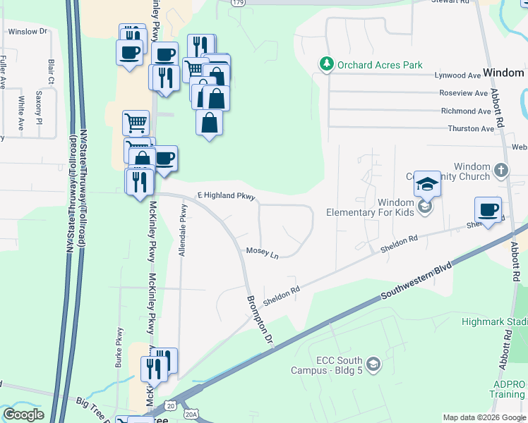 map of restaurants, bars, coffee shops, grocery stores, and more near 3878 Jody Court in Blasdell