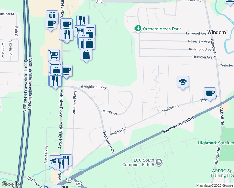 map of restaurants, bars, coffee shops, grocery stores, and more near 3878 Jody Court in Blasdell