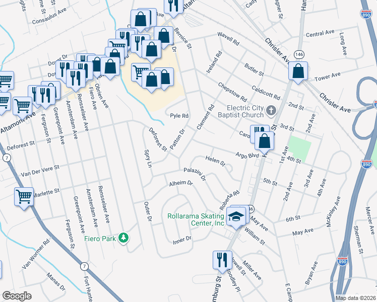 map of restaurants, bars, coffee shops, grocery stores, and more near 1064 Helen Street in Schenectady