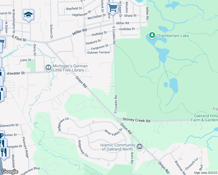 map of restaurants, bars, coffee shops, grocery stores, and more near 482 South Conklin Road in Orion charter Township