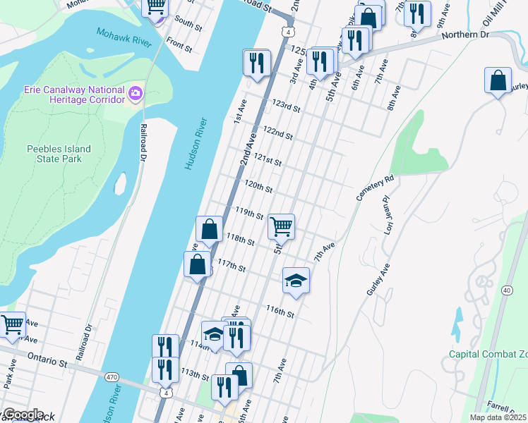 map of restaurants, bars, coffee shops, grocery stores, and more near 690 4th Avenue in Troy