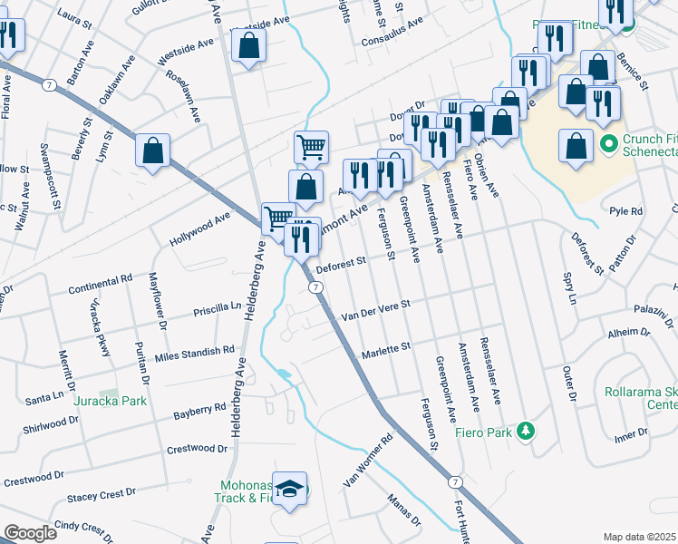 map of restaurants, bars, coffee shops, grocery stores, and more near 1854 Stuart Street in Schenectady