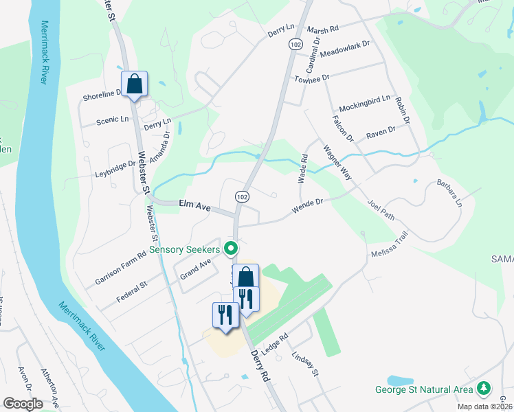 map of restaurants, bars, coffee shops, grocery stores, and more near 10 Phillips Drive in Hudson