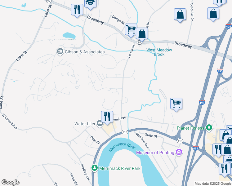 map of restaurants, bars, coffee shops, grocery stores, and more near 130 Forest Street in Haverhill
