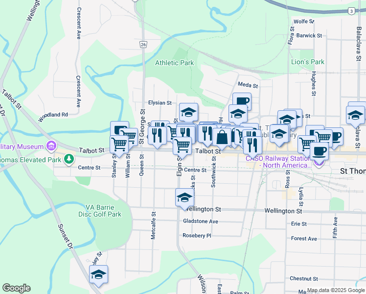 map of restaurants, bars, coffee shops, grocery stores, and more near in St. Thomas