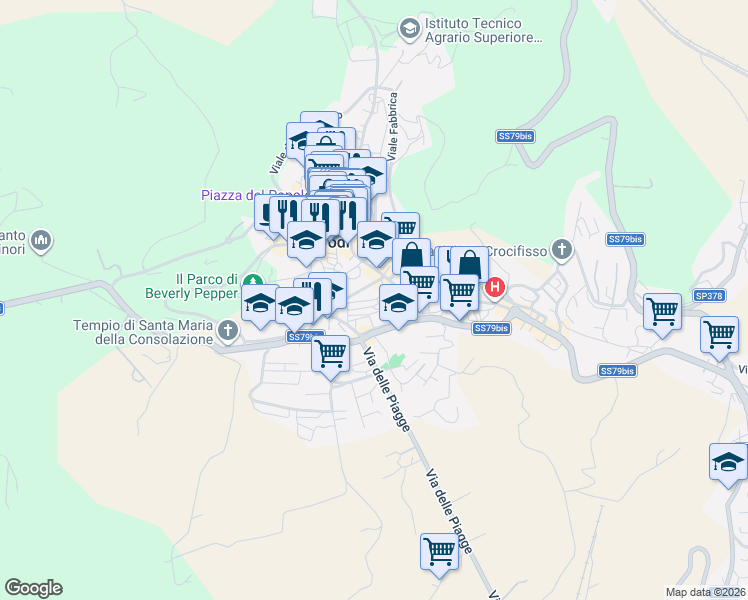 map of restaurants, bars, coffee shops, grocery stores, and more near 11 Via SS. Filippo e Giacomo in Todi