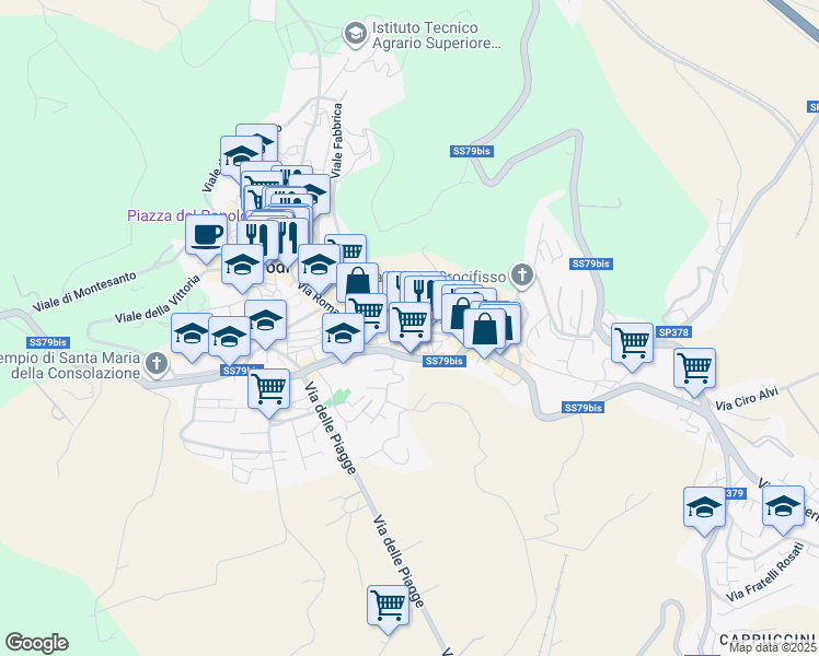 map of restaurants, bars, coffee shops, grocery stores, and more near 115 Via Giacomo Matteotti in Todi