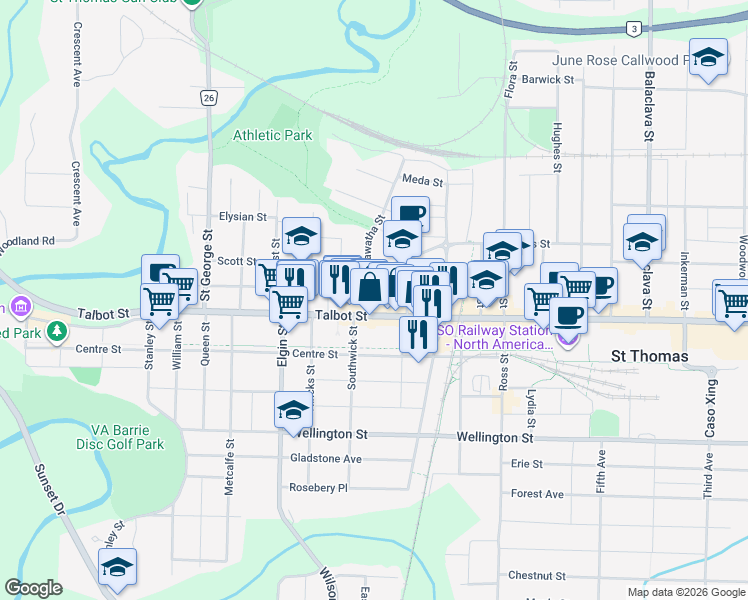 map of restaurants, bars, coffee shops, grocery stores, and more near in St. Thomas