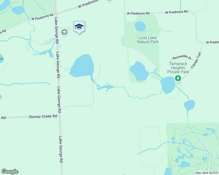 map of restaurants, bars, coffee shops, grocery stores, and more near 1401 Lake George Road in Oakland charter Township