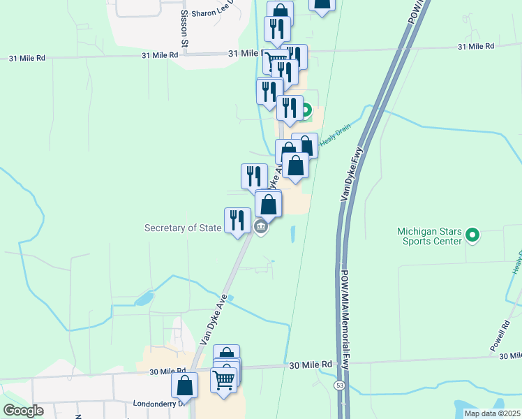 map of restaurants, bars, coffee shops, grocery stores, and more near 66011 Van Dyke in Washington