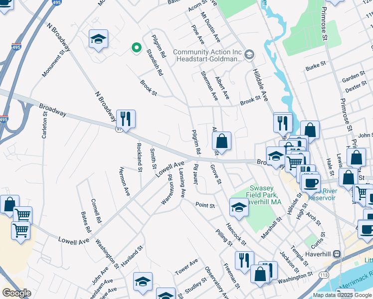 map of restaurants, bars, coffee shops, grocery stores, and more near 6 Bonin Drive in Haverhill