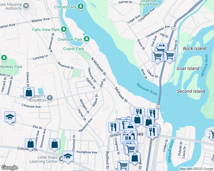 map of restaurants, bars, coffee shops, grocery stores, and more near in Cohoes