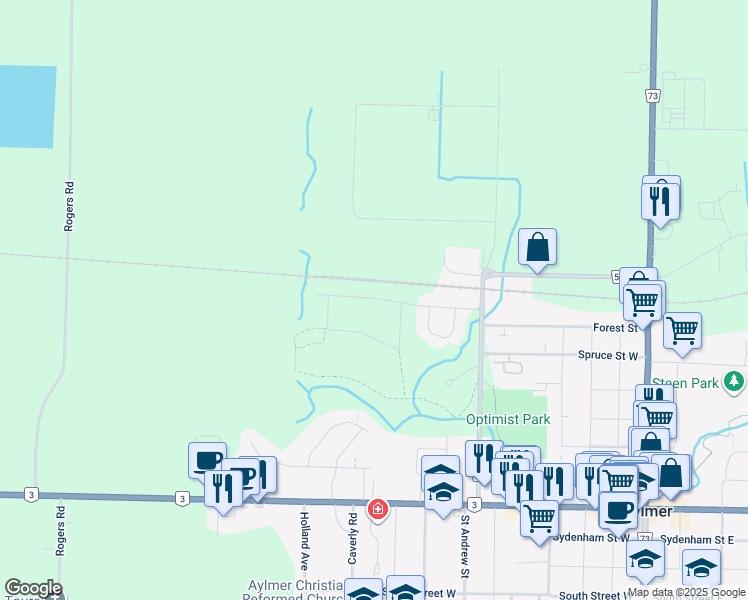 map of restaurants, bars, coffee shops, grocery stores, and more near 53 Willow Dr in Aylmer