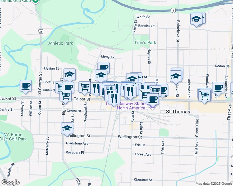 map of restaurants, bars, coffee shops, grocery stores, and more near in St. Thomas